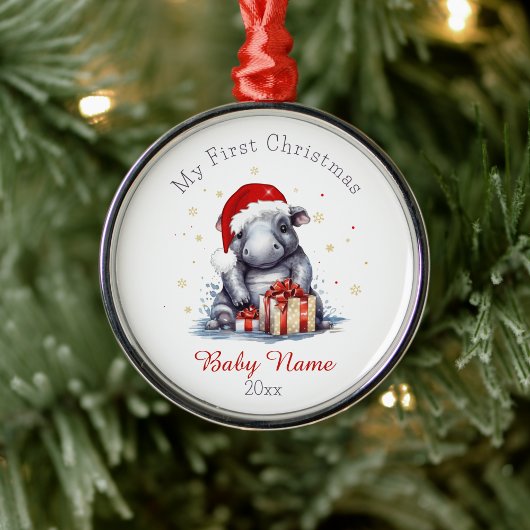 Erste Weihnachtsfeier Hippopotamus Individuelle Na Ornament Aus Metall