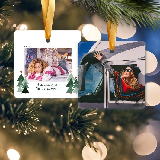 Erste Weihnachtsfeier im Camper RV Rustikales Foto Keramikornament