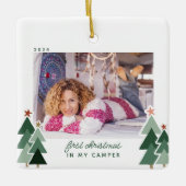 Erste Weihnachtsfeier im Camper RV Rustikales Foto Keramikornament (Vorderseite)