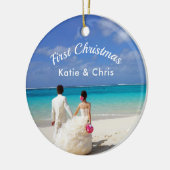 Erste Weihnachtsfeier im tropischen Paradies Keramik Ornament (Links)