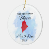 Erste Weihnachtsfeier in Maine Staat Keramik Ornament (Links)