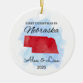 Erste Weihnachtsfeier in Nebraska Staat Ornament (Vorne)