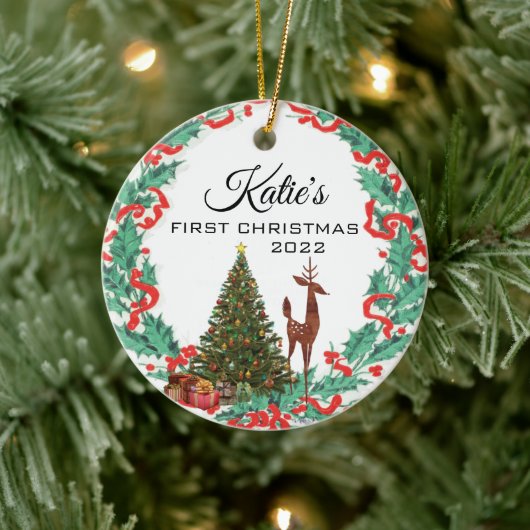 Erste Weihnachtsfeier Keramik Ornament (Baum)