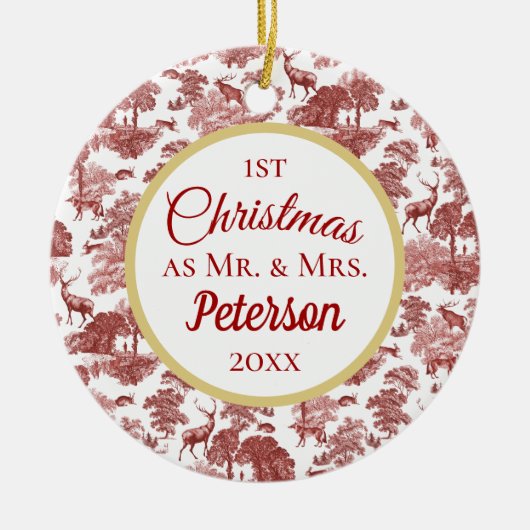 Erste Weihnachtsfeier - Keramik Red Toile Deer Keramik Ornament (Vorne)