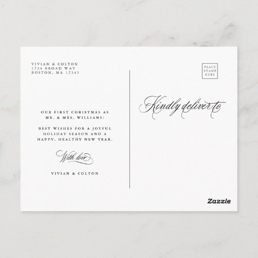 Erste Weihnachtsfeier Merry & Verheiratetes Newly Postkarte (Rückseite)