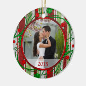 Erste Weihnachtsfeier mit Foto Candy Stripes Keramik Ornament (Links)