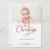 Erste Weihnachtsfeier mit Foto-Urlaubskarte Feiertagskarte (Vorderseite)