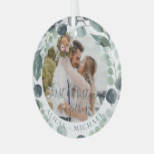 Erste Weihnachtsfeier mit Fotos Ornament Aus Glas (Vorderseite links)