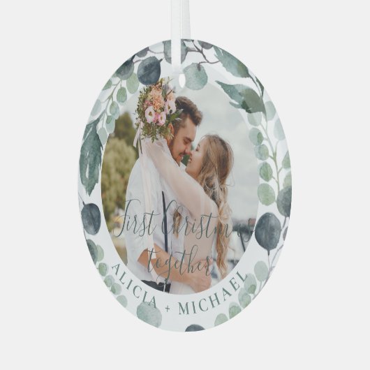 Erste Weihnachtsfeier mit Fotos Ornament Aus Glas (Vorderseite links)