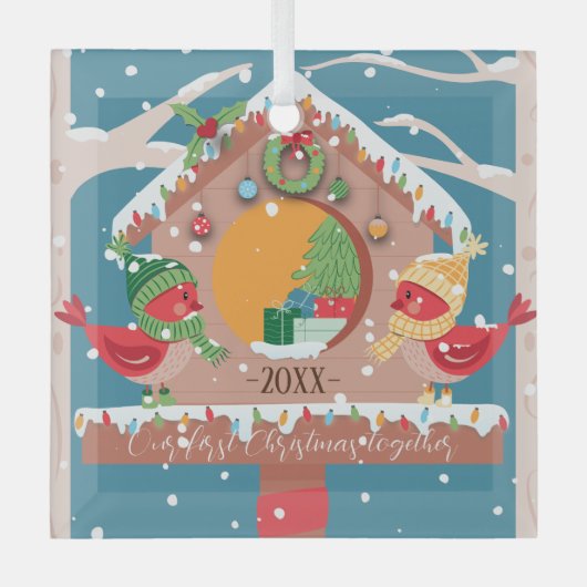 Erste Weihnachtsfeier mit Kardinälen Couple Orname Ornament Aus Glas (Vorderseite)