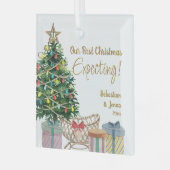 Erste Weihnachtsfeier mit Weihnachtsbaum und Weihn Ornament Aus Glas (Vorderseite links)