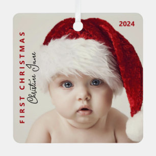 Erste Weihnachtsfeier   Modernes trendy Baby Foto  Ornament Aus Metall