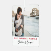 Erste Weihnachtsfeier | Modernes Trendy Couple Fot Ornament Aus Metall (Vorderseite links)