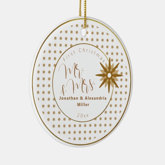 Erste Weihnachtsfeier Mr. & Mrs. Keramik Ornament (Rechts)