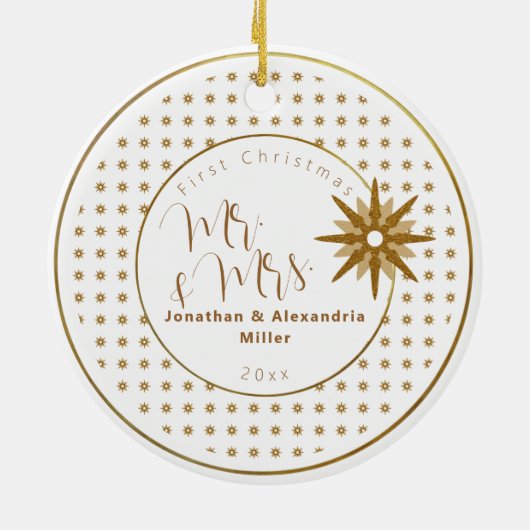 Erste Weihnachtsfeier Mr. & Mrs. Keramik Ornament (Hinten)