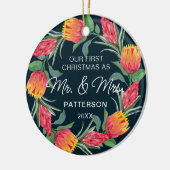 Erste Weihnachtsfeier Mr. & Mrs. Tropical Floral F Keramik Ornament (Links)