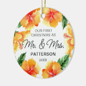 Erste Weihnachtsfeier Mr. & Mrs. Tropical Floral F Keramik Ornament (Links)