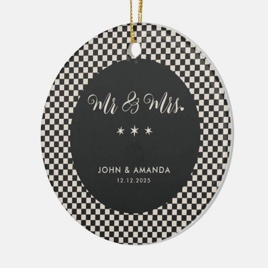 Erste Weihnachtsfeier neu verheiratet Retro Mr. un Keramik Ornament (Links)