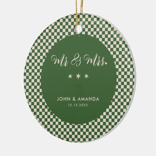 Erste Weihnachtsfeier neu verheiratet Retro Mr. un Keramik Ornament (Links)