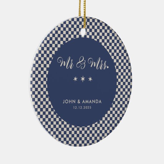 Erste Weihnachtsfeier neu verheiratet Retro Mr. un Keramik Ornament (Rechts)