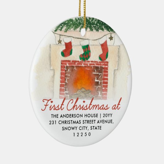 Erste Weihnachtsfeier Neue Zuhause Fireplace Strum Keramik Ornament (Rechts)