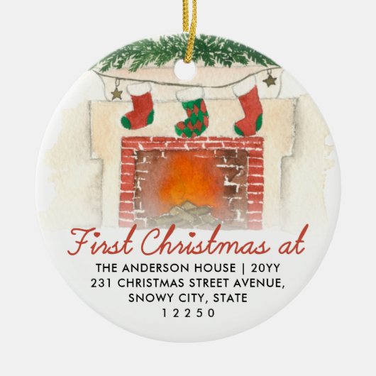 Erste Weihnachtsfeier Neue Zuhause Fireplace Strum Keramik Ornament (Vorne)