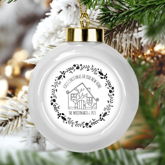 Erste Weihnachtsfeier Neue Zuhause Schwarz-weißes Keramik Kugel-Ornament