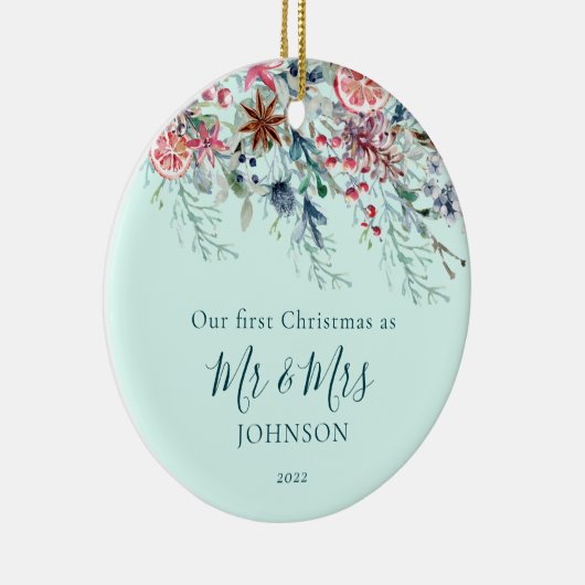 Erste Weihnachtsfeier Neuvermähltes Minze Weihnach Keramik Ornament (Rechts)