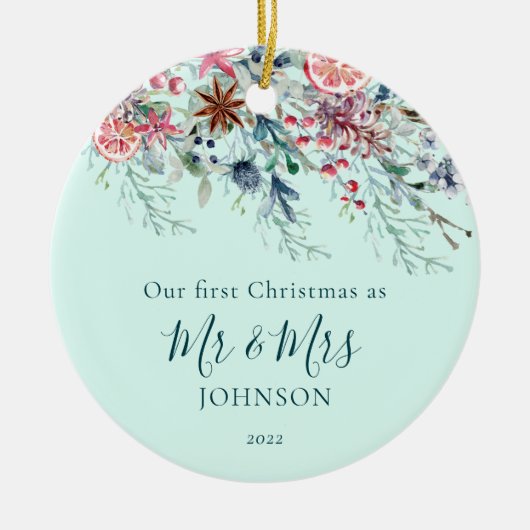 Erste Weihnachtsfeier Neuvermähltes Minze Weihnach Keramik Ornament (Vorne)