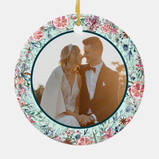 Erste Weihnachtsfeier Neuvermähltes Minze Weihnach Keramik Ornament (Hinten)