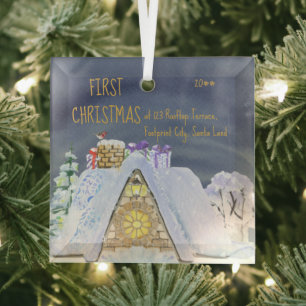 Erste Weihnachtsfeier New Zuhause Santa Footprint Ornament Aus Glas