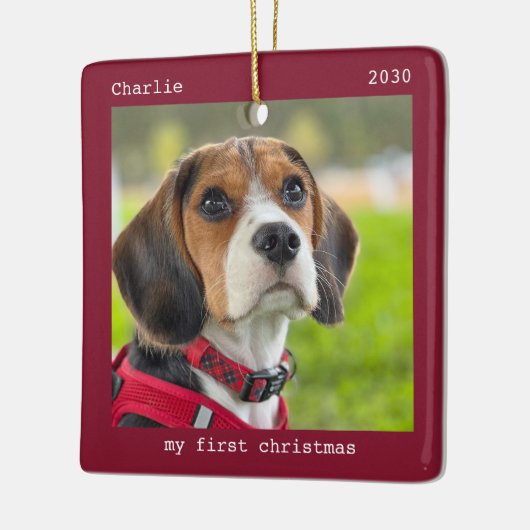 Erste Weihnachtsfeier Personalisierte Hunde Welpen Keramikornament (Links)