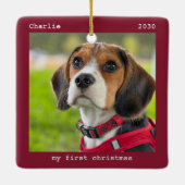 Erste Weihnachtsfeier Personalisierte Hunde Welpen Keramikornament (Rückseite)