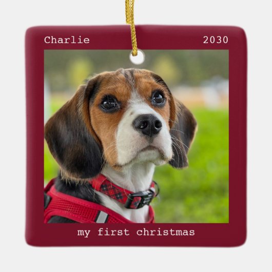 Erste Weihnachtsfeier Personalisierte Hunde Welpen Keramikornament (Vorderseite)