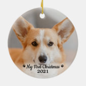 Erste Weihnachtsfeier Personalisierter Hund Welpe  Keramik Ornament (Hinten)