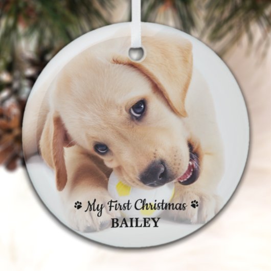 Erste Weihnachtsfeier Personalisierter Hund Welpe Ornament Aus Glas