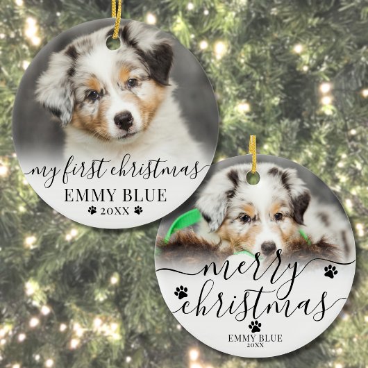 Erste Weihnachtsfeier Personalisierter Welpenhund Keramik Ornament