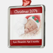 Erste Weihnachtsfeier Rot und Weiß Foto Ornament (Links)