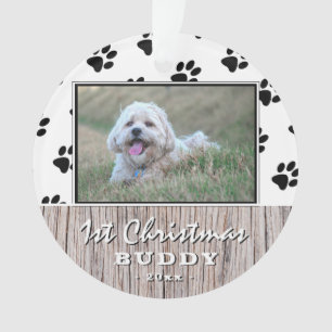Erste Weihnachtsfeier Rustikale Welpe 2 Foto Muste Ornament
