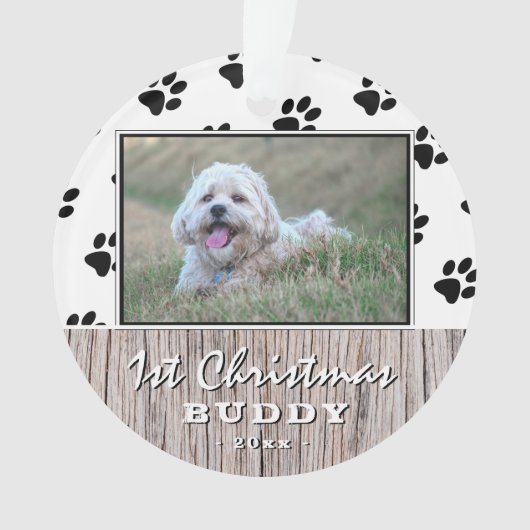 Erste Weihnachtsfeier Rustikale Welpe 2 Foto Muste Ornament (Vorderseite)