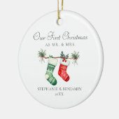 Erste Weihnachtsfeier Strumpfs Greenery Foto Keramik Ornament (Links)