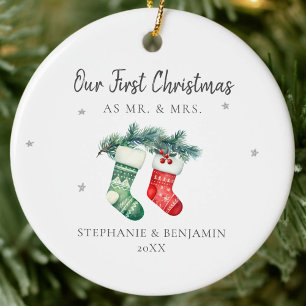 Erste Weihnachtsfeier Strumpfs Greenery Foto Keramik Ornament