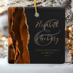 Erste Weihnachtsfeier Verheiratet Burnt Orange Aga Keramikornament