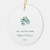 Erste Weihnachtsfeier Verheiratet Mistletoe Keepak Keramik Ornament (Links)