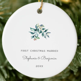Erste Weihnachtsfeier Verheiratet Mistletoe Keepak Keramik Ornament