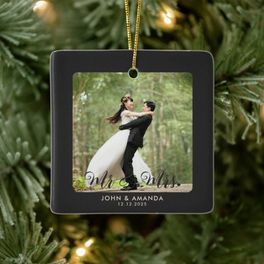 Erste Weihnachtsfeier Verheiratet Retro Mr. und Mr Keramikornament (Baum)