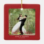 Erste Weihnachtsfeier Verheiratet Retro Mr. und Mr Keramikornament (Rückseite)