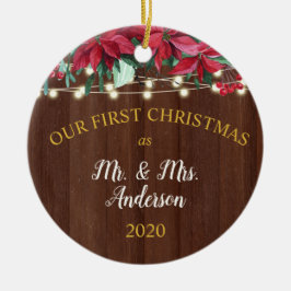 Erste Weihnachtsfeier Verheiratet Rustikale Poinse Keramik Ornament