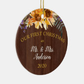 Erste Weihnachtsfeier Verheiratet Rustikale Sonnen Keramik Ornament (Rechts)