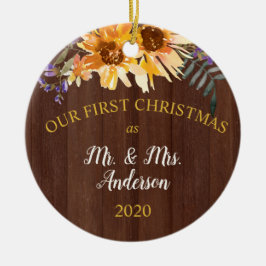 Erste Weihnachtsfeier Verheiratet Rustikale Sonnen Keramik Ornament